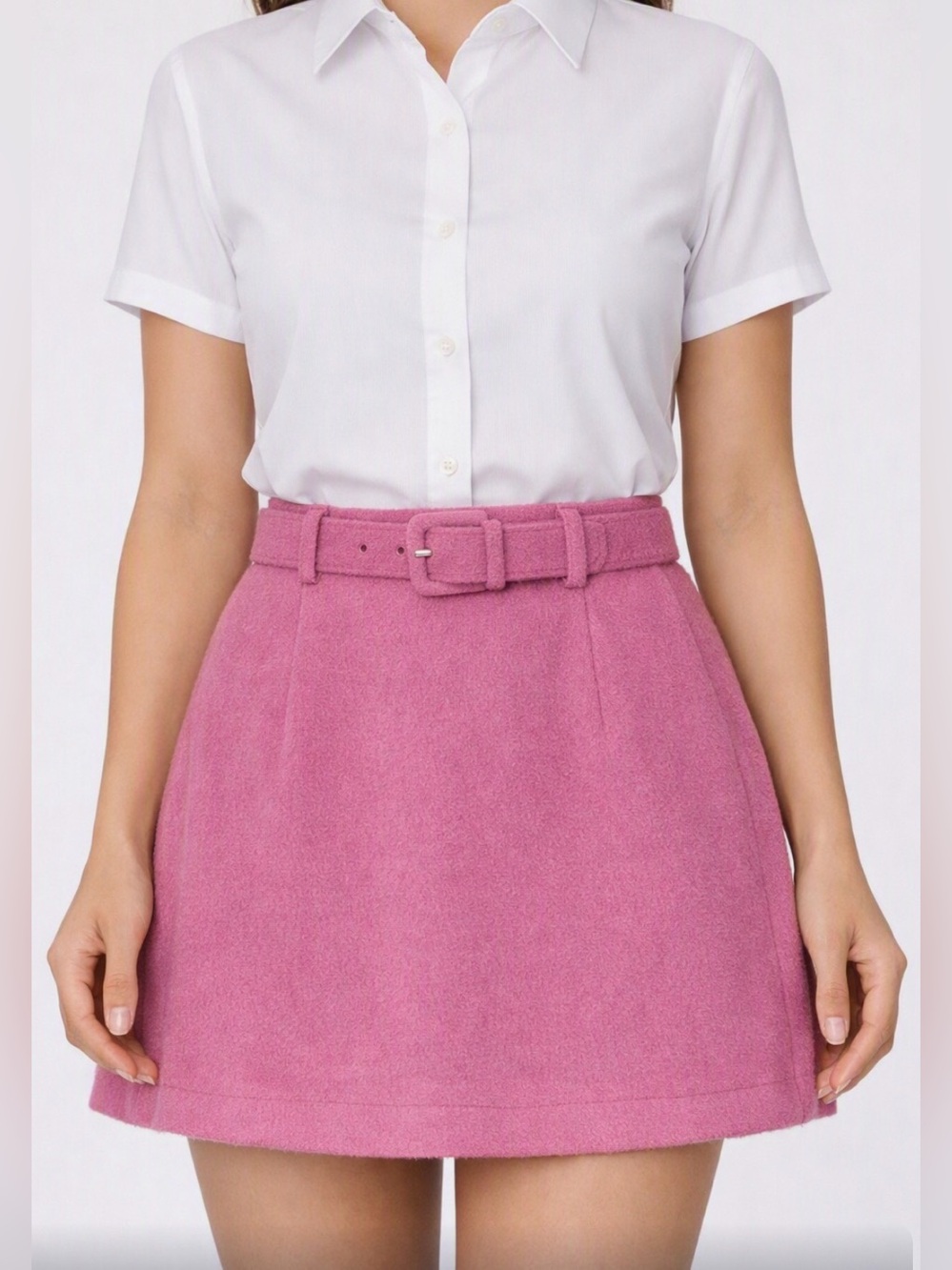Vintage GUESS Collection Pink Wool Blend Belted Mini Skirt Sz 6 USA Made